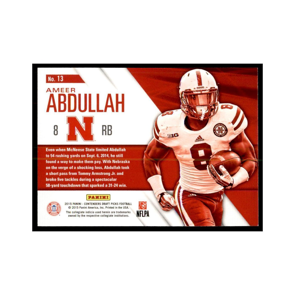 Ameer Abdullah 2015 Panini Contenders Draft Picks #13 Football Cards NM