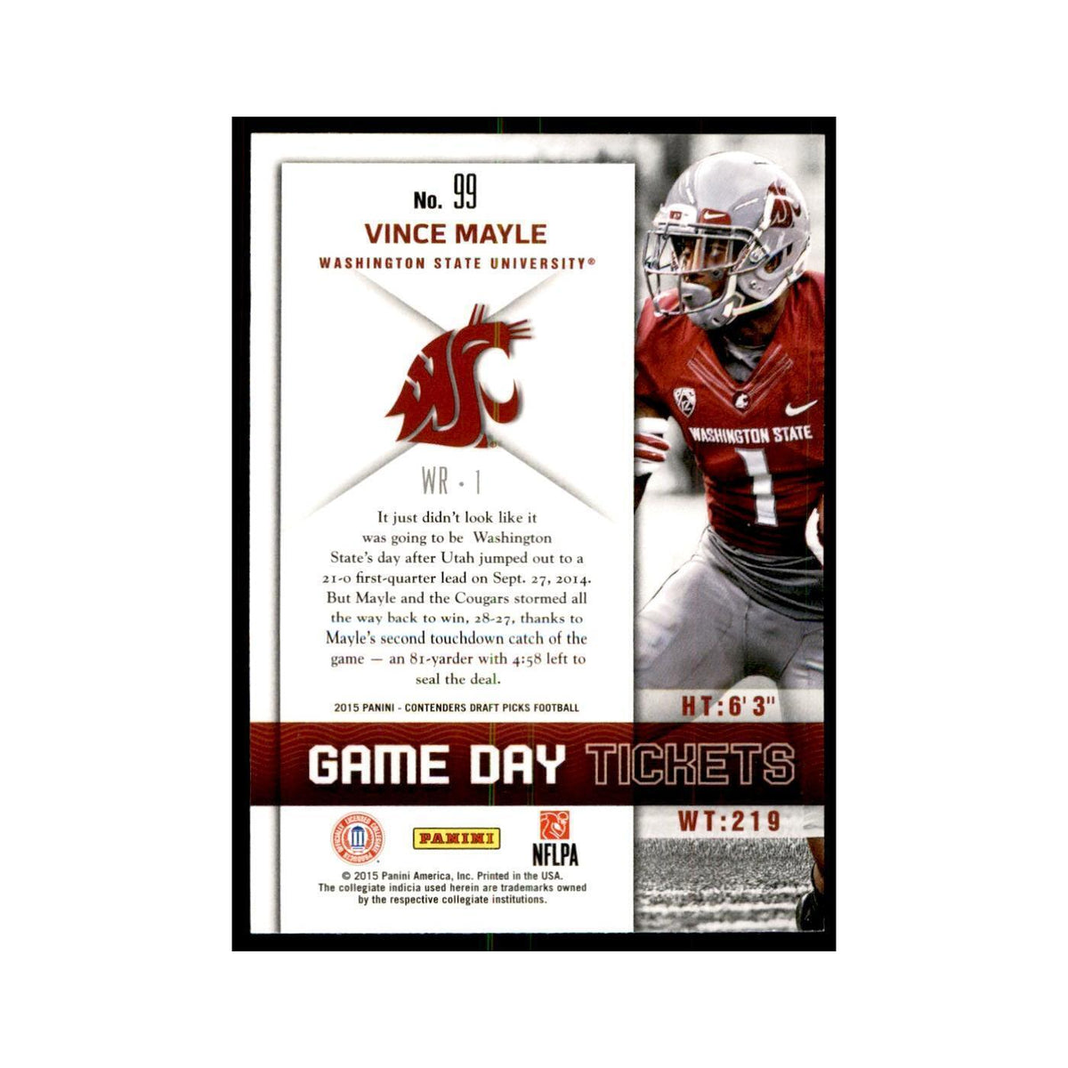 Vince Mayle 2015 Panini Contenders Draft Picks #99 Football Cards NM