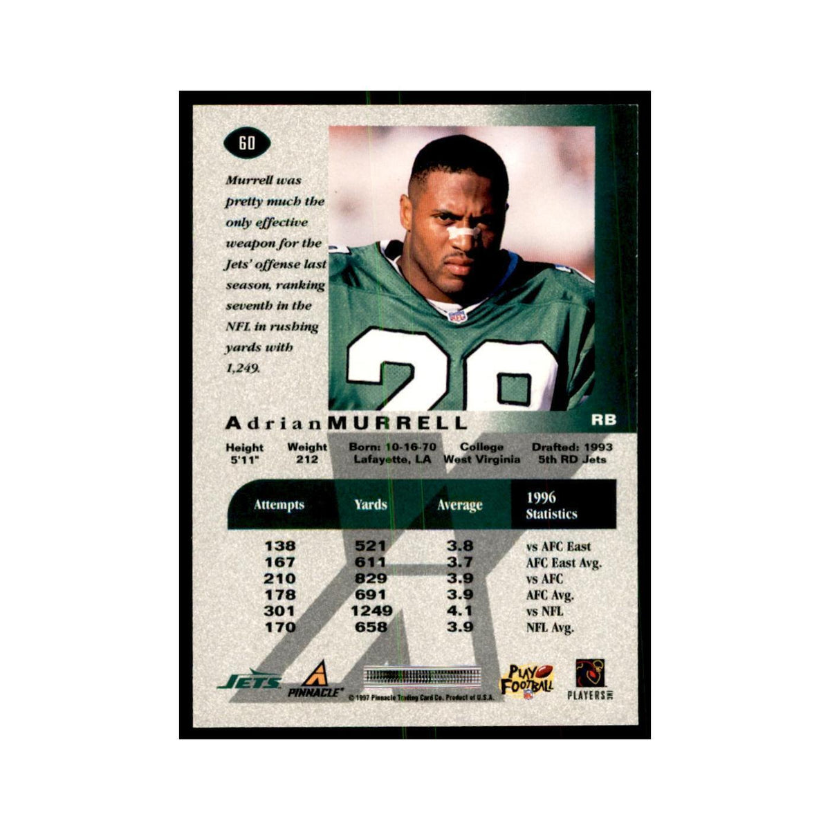 Adrian Murrell 1997 Pinnacle X-Press #60 Football Cards Football Card NM