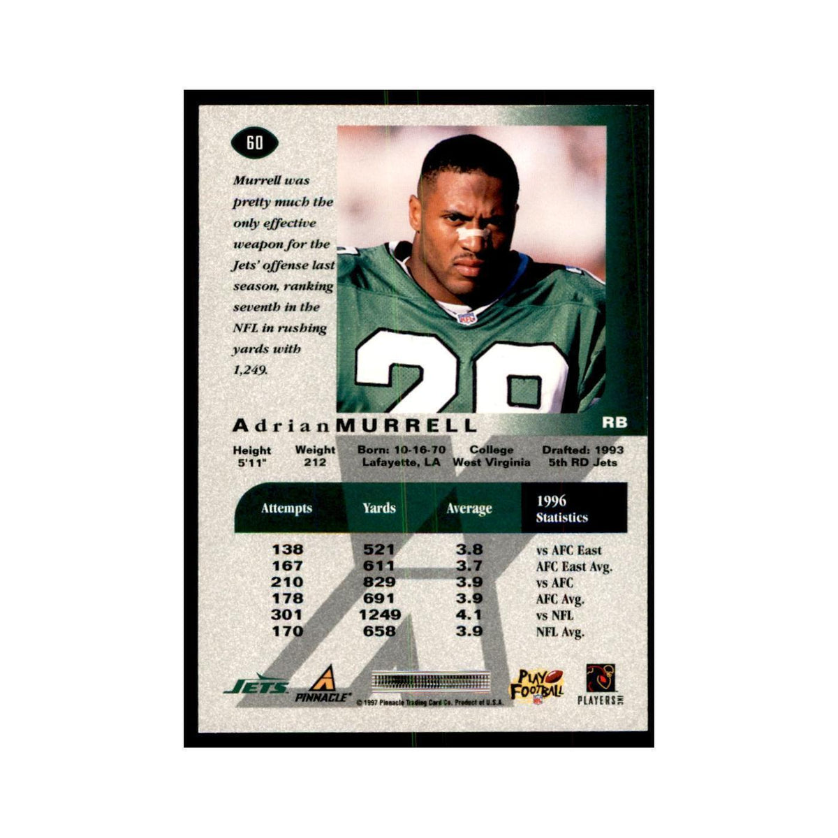 Adrian Murrell 1997 Pinnacle X-Press #60 Football Cards Football Card NM