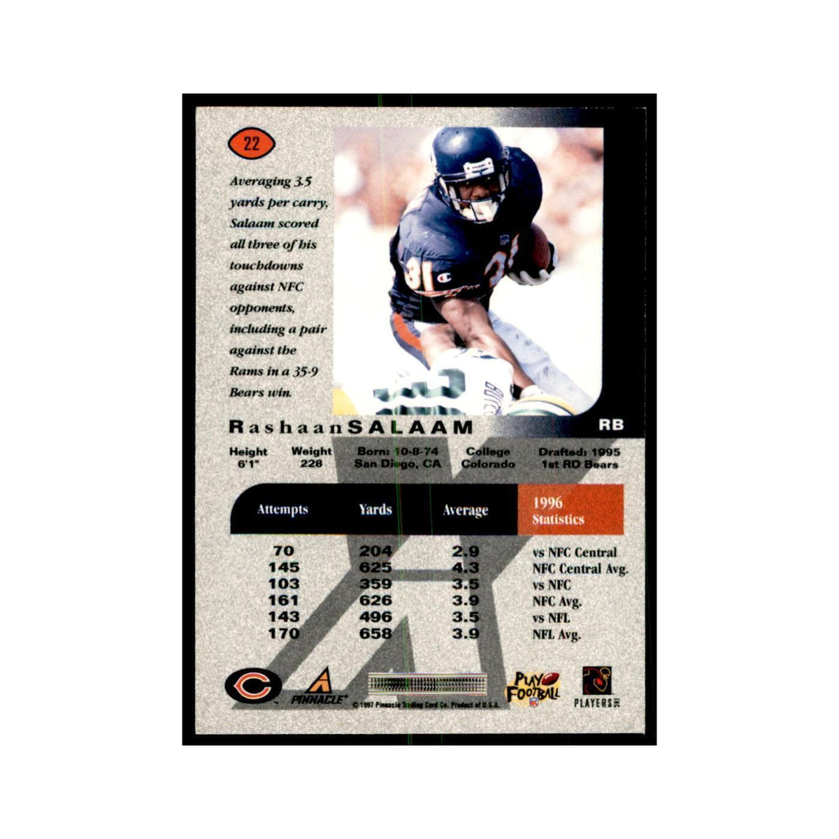 Rashaan Salaam 1997 Pinnacle X-Press #22 Football Cards Football Card NM