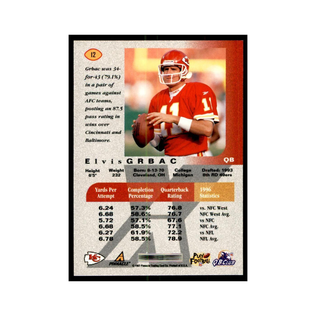 Elvis Grbac 1997 Pinnacle X-Press #12 Football Cards Football Card NM