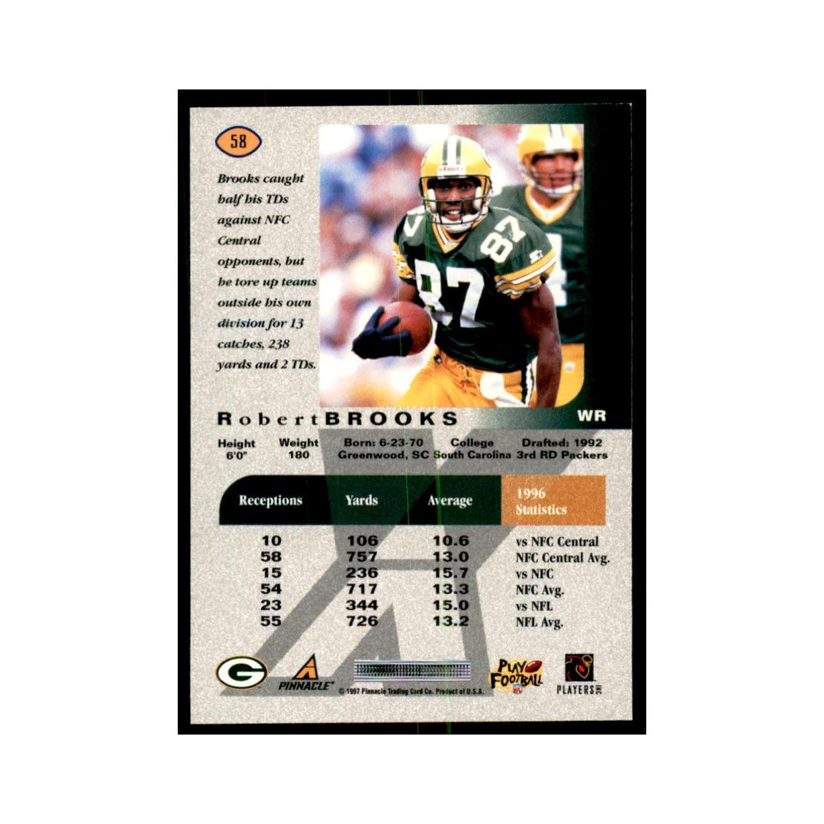 Robert Brooks 1997 Pinnacle X-Press #58 Football Cards Football Card NM