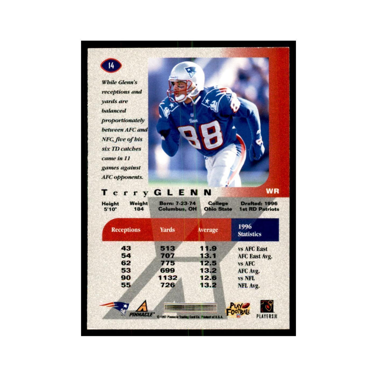 Terry Glenn 1997 Pinnacle X-Press #14 Football Cards Football Card NM