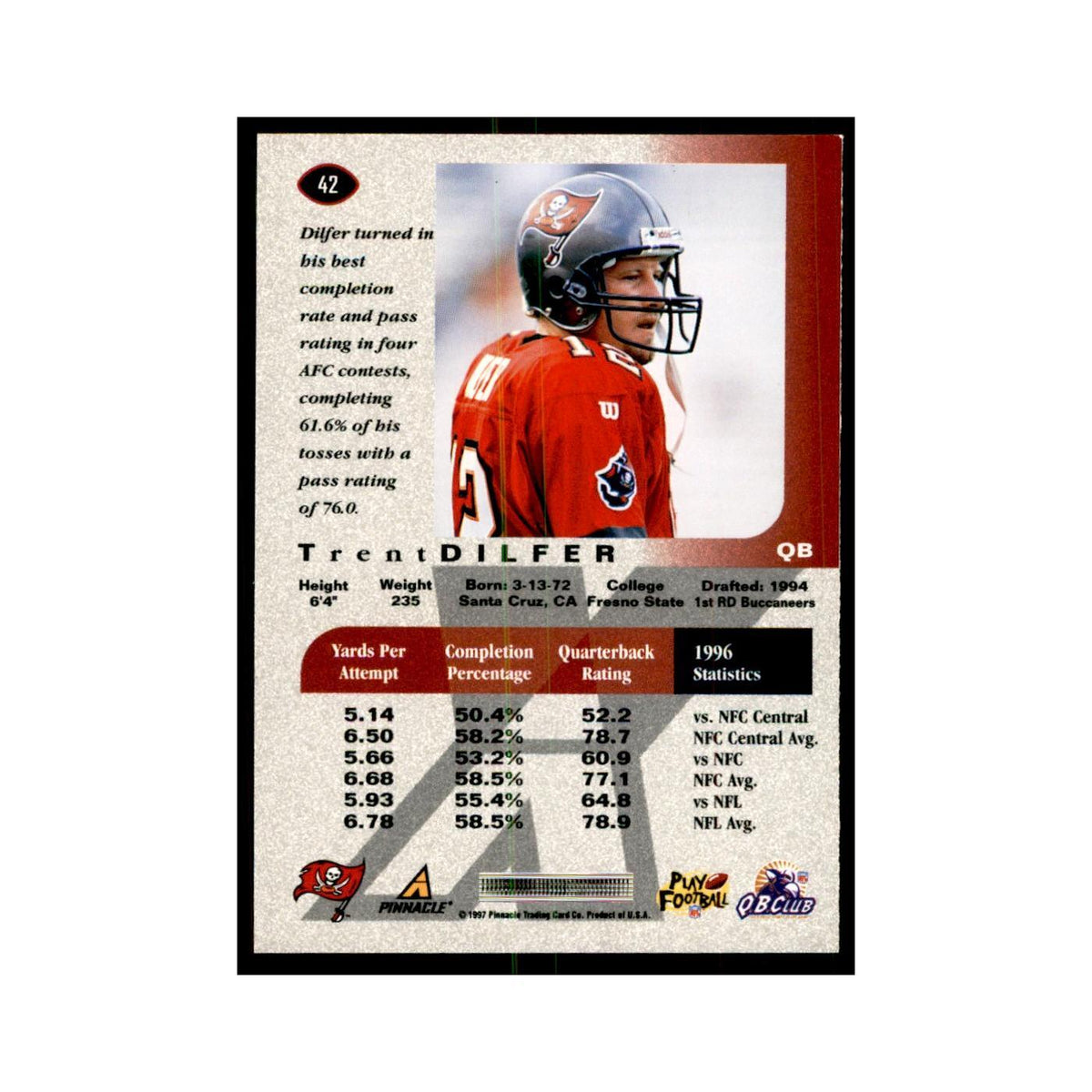 Trent Dilfer 1997 Pinnacle X-Press #42 Football Cards Football Card NM