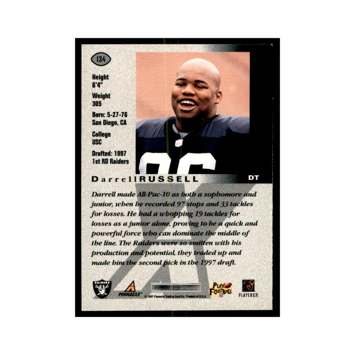 Darrell Russell Rookie 1997 Pinnacle X-Press #134 Football Cards NM