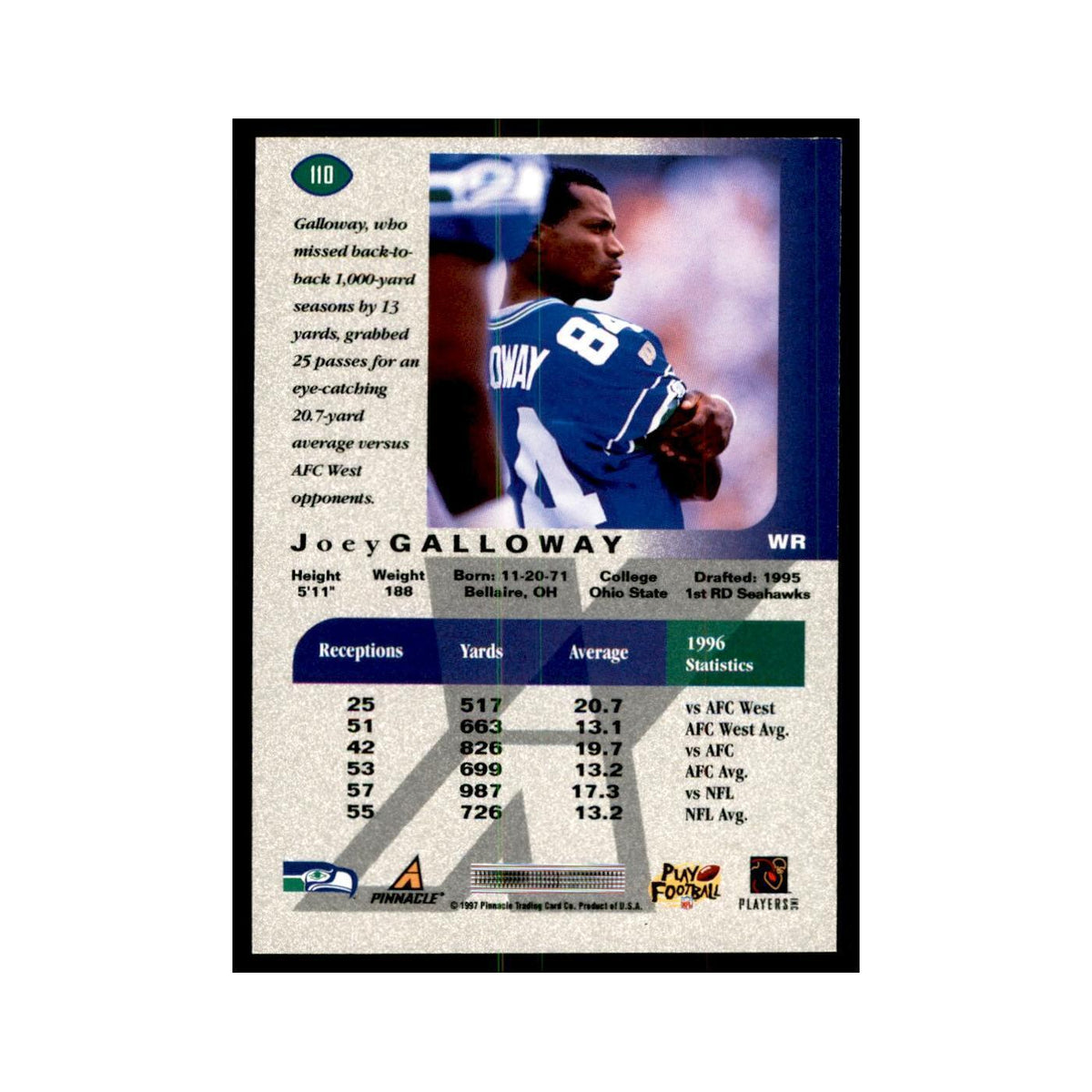 Joey Galloway 1997 Pinnacle X-Press #110 Football Cards Football Card NM