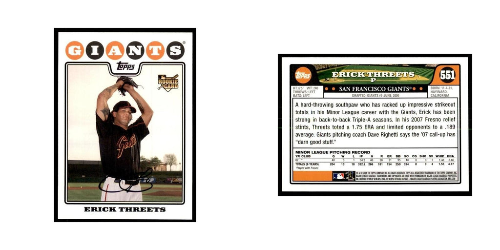 Erick Threets 2008 Topps #551 Baseball Cards Baseball Card NM