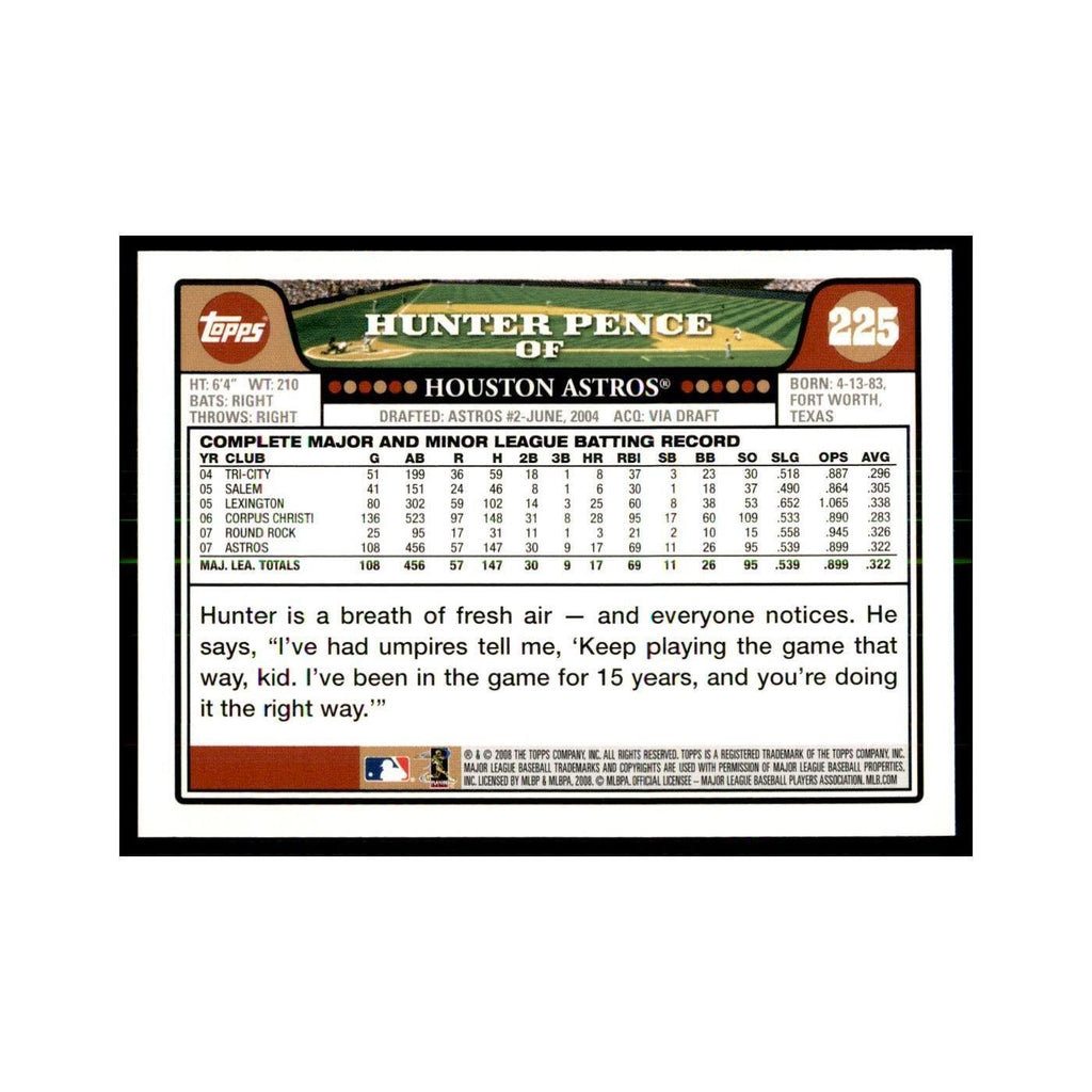 Hunter Pence 2008 Topps #225 Baseball Cards Baseball Card NM