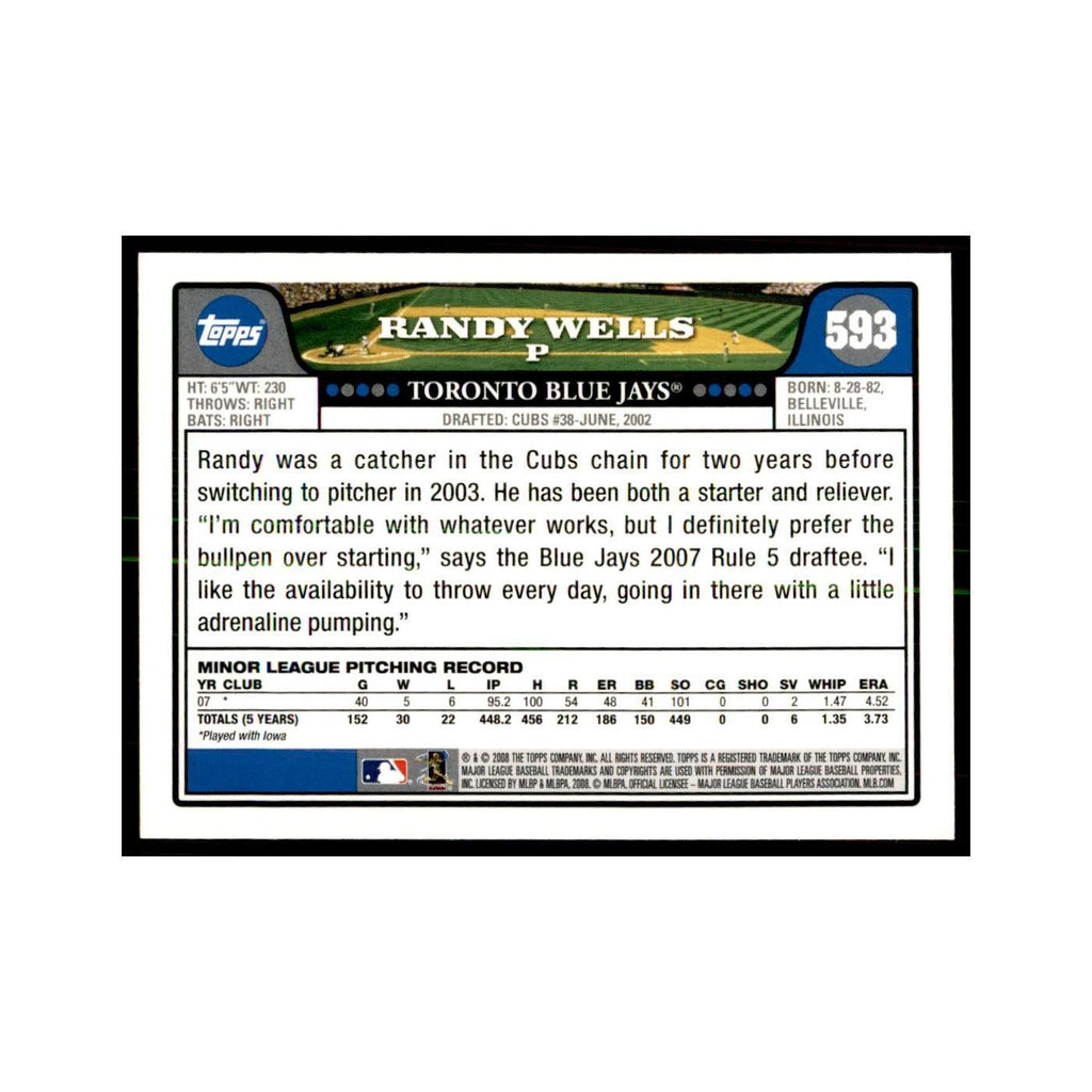 Randy Wells 2008 Topps #593 Baseball Cards Baseball Card NM