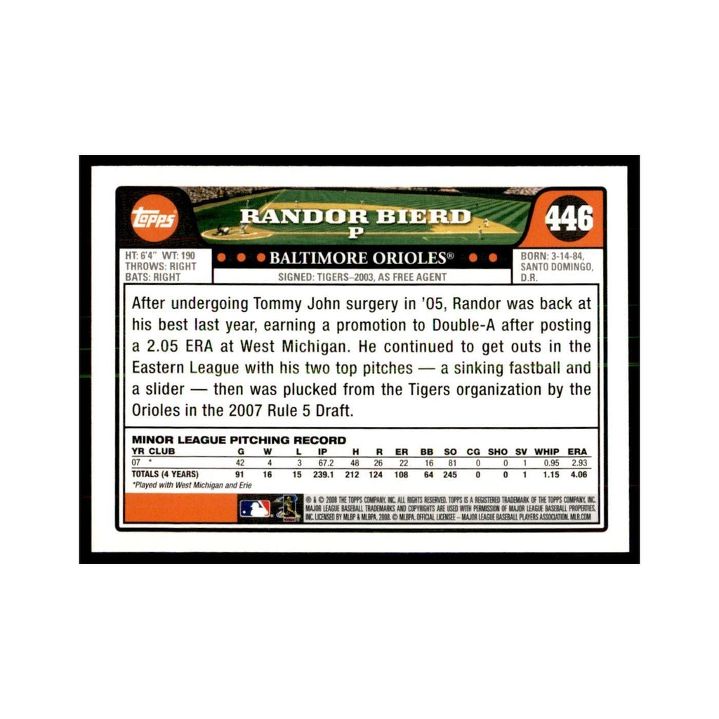 Randor Bierd 2008 Topps #446 Baseball Cards Baseball Card NM