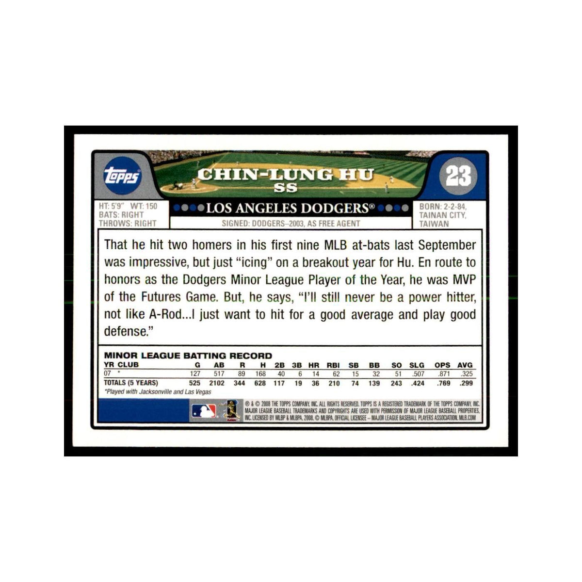 Chin-Lung Hu 2008 Topps #23 Baseball Cards Baseball Card NM