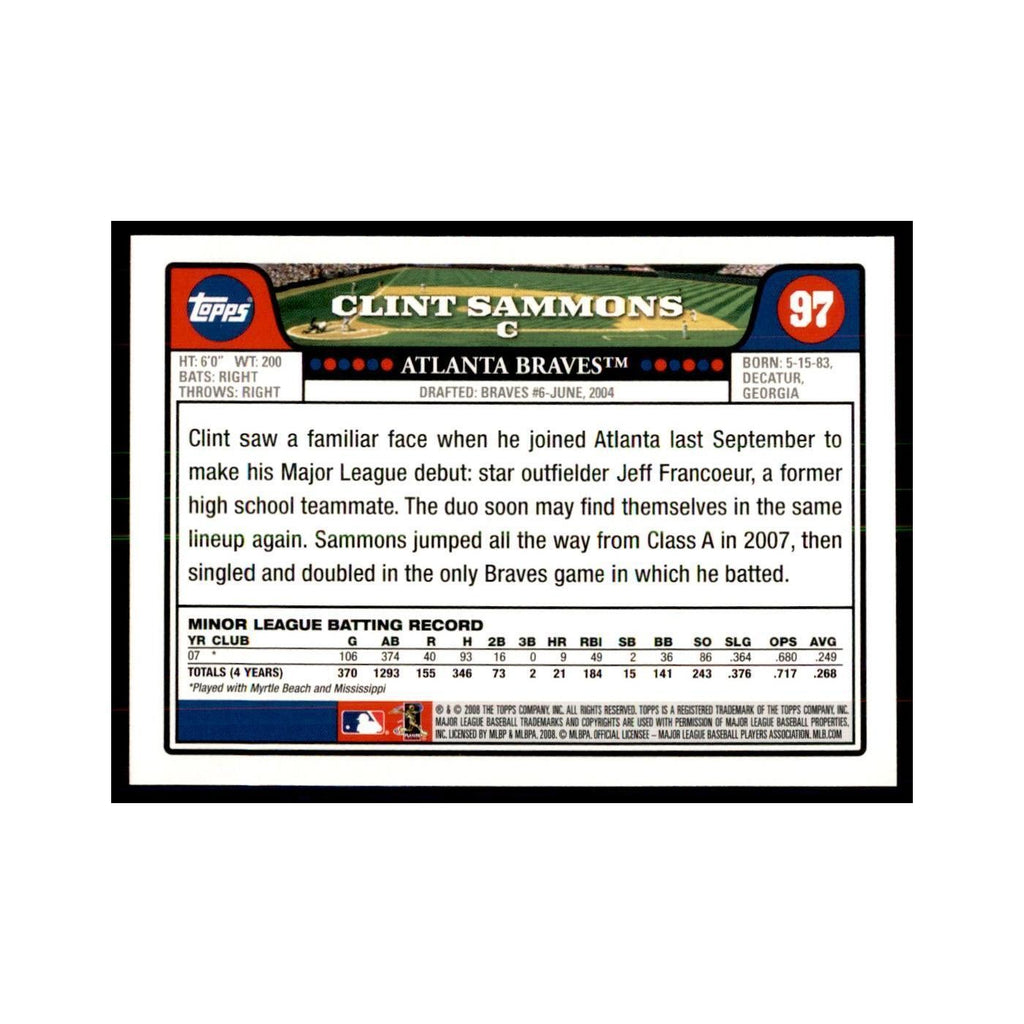 Clint Sammons 2008 Topps #97 Baseball Cards Baseball Card NM