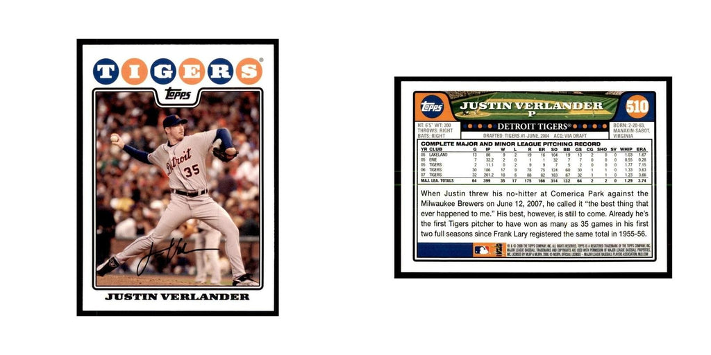 Justin Verlander 2008 Topps #510 Baseball Cards Baseball Card NM