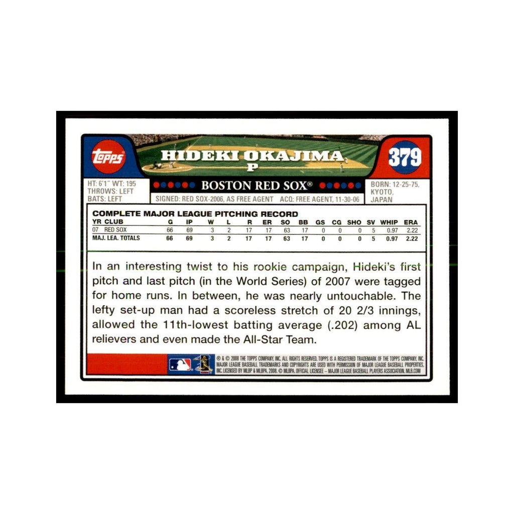 Hideki Okajima 2008 Topps #379 Baseball Cards Baseball Card NM