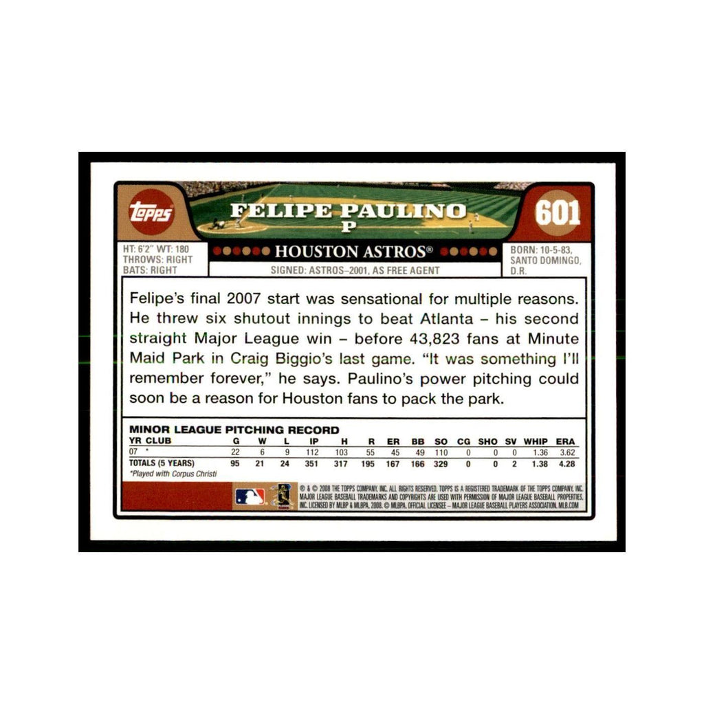 Felipe Paulino 2008 Topps #601 Baseball Cards Baseball Card NM