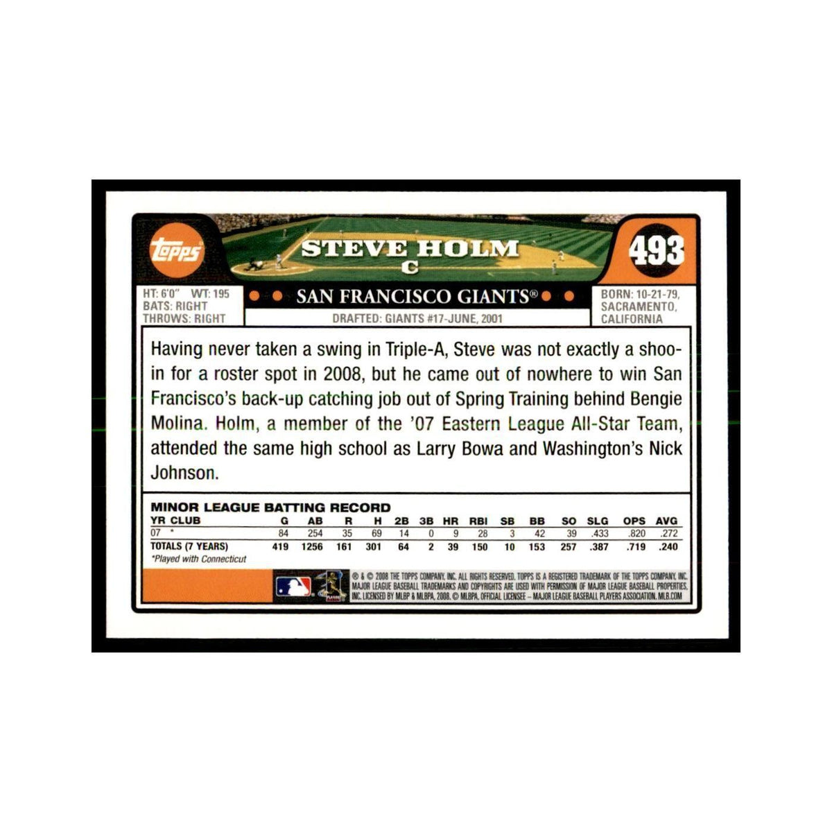 Steve Holm 2008 Topps #493 Baseball Cards Baseball Card NM