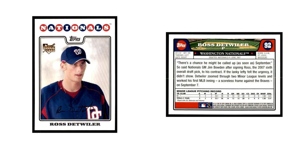 Ross Detwiler 2008 Topps #92 Baseball Cards Baseball Card NM