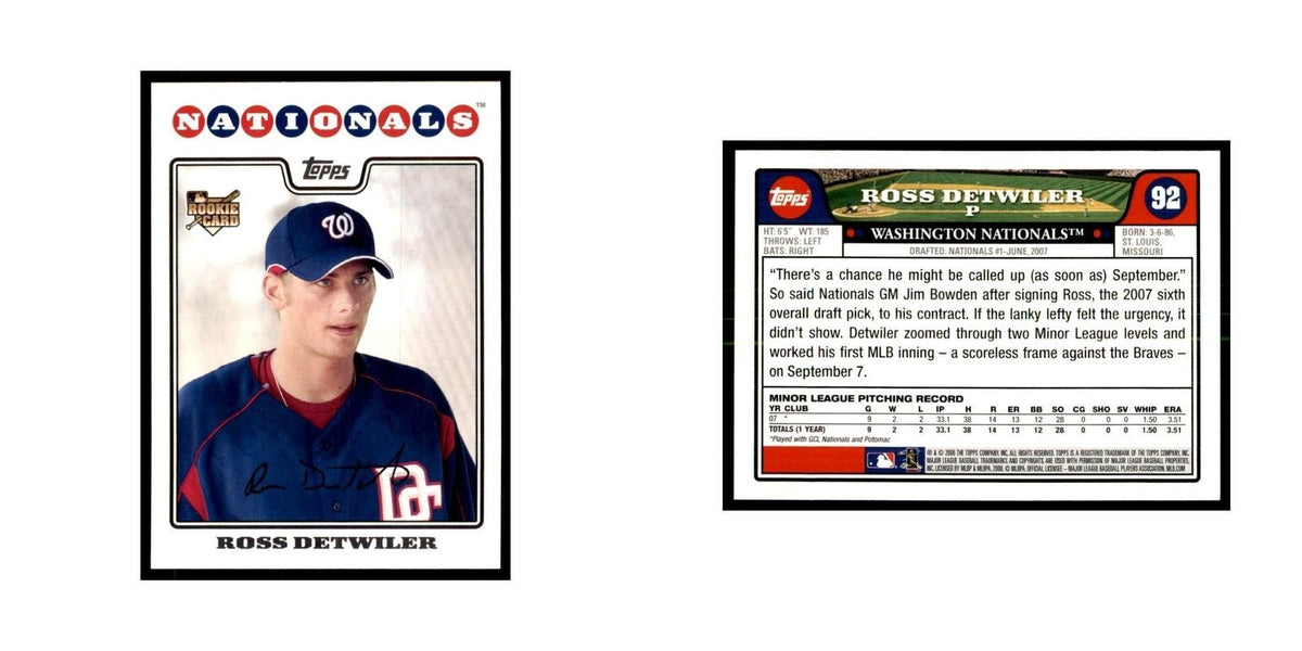Ross Detwiler 2008 Topps #92 Baseball Cards Baseball Card NM