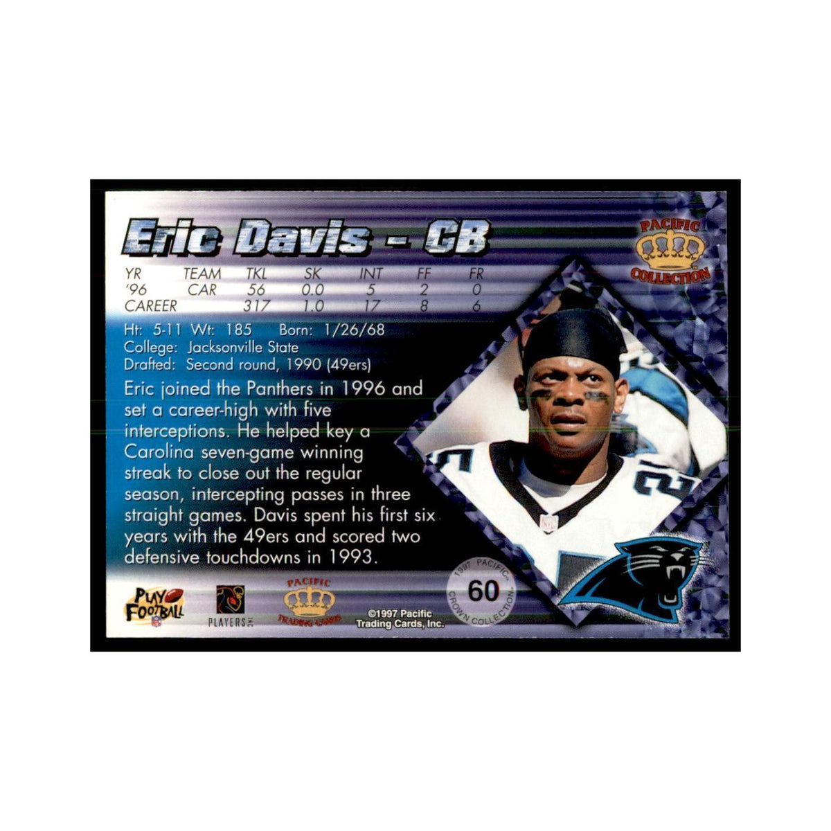 Eric Davis 1997 Pacific #60 Football Cards Football Card NM