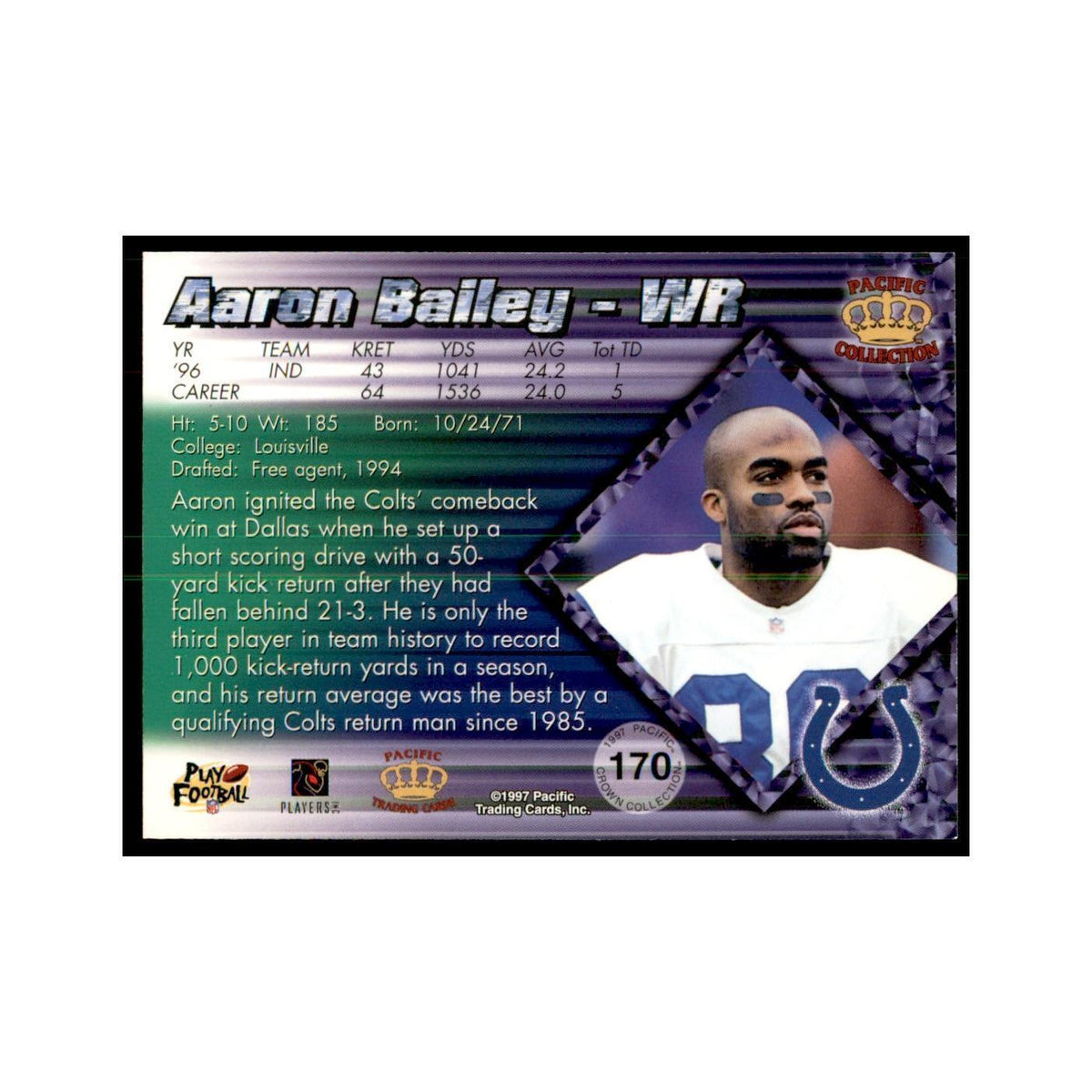 aaron Bailey 1997 Pacific #170 Football Cards Football Card NM