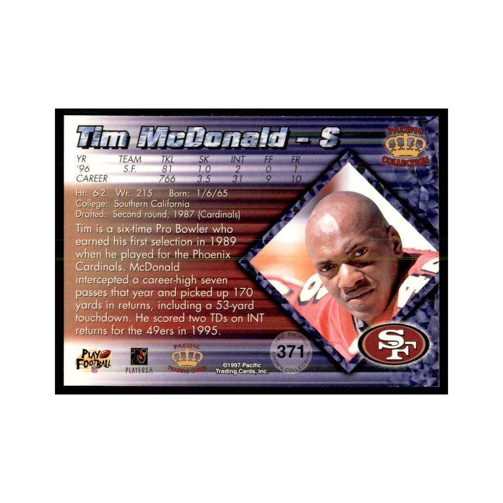 Tim McDonald 1997 Pacific #371 Football Cards Football Card NM