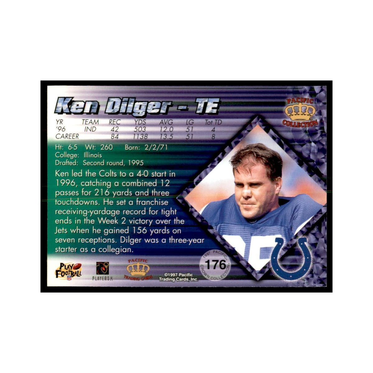 Ken Dilger 1997 Pacific #176 Football Cards Football Card NM