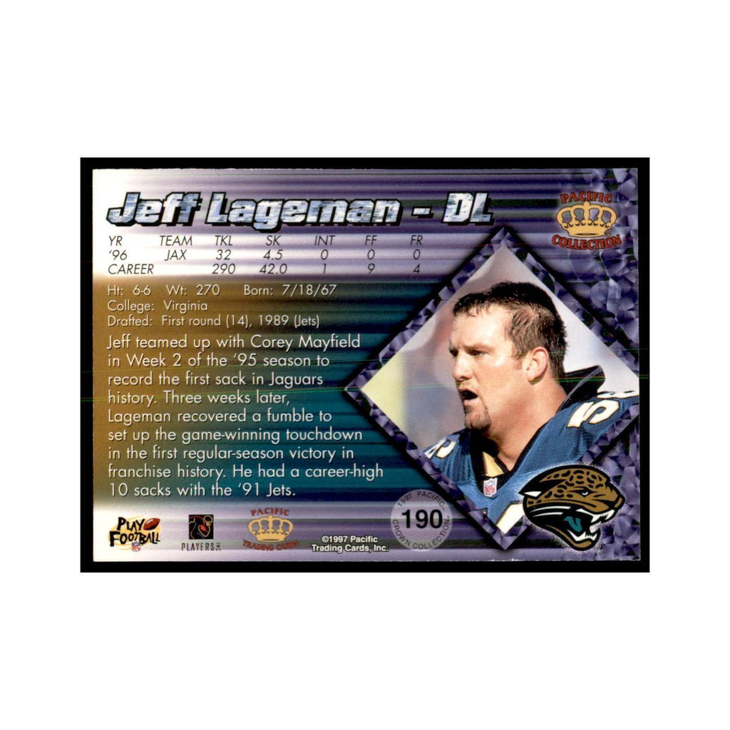 Jeff Lageman 1997 Pacific #190 Football Cards Football Card NM