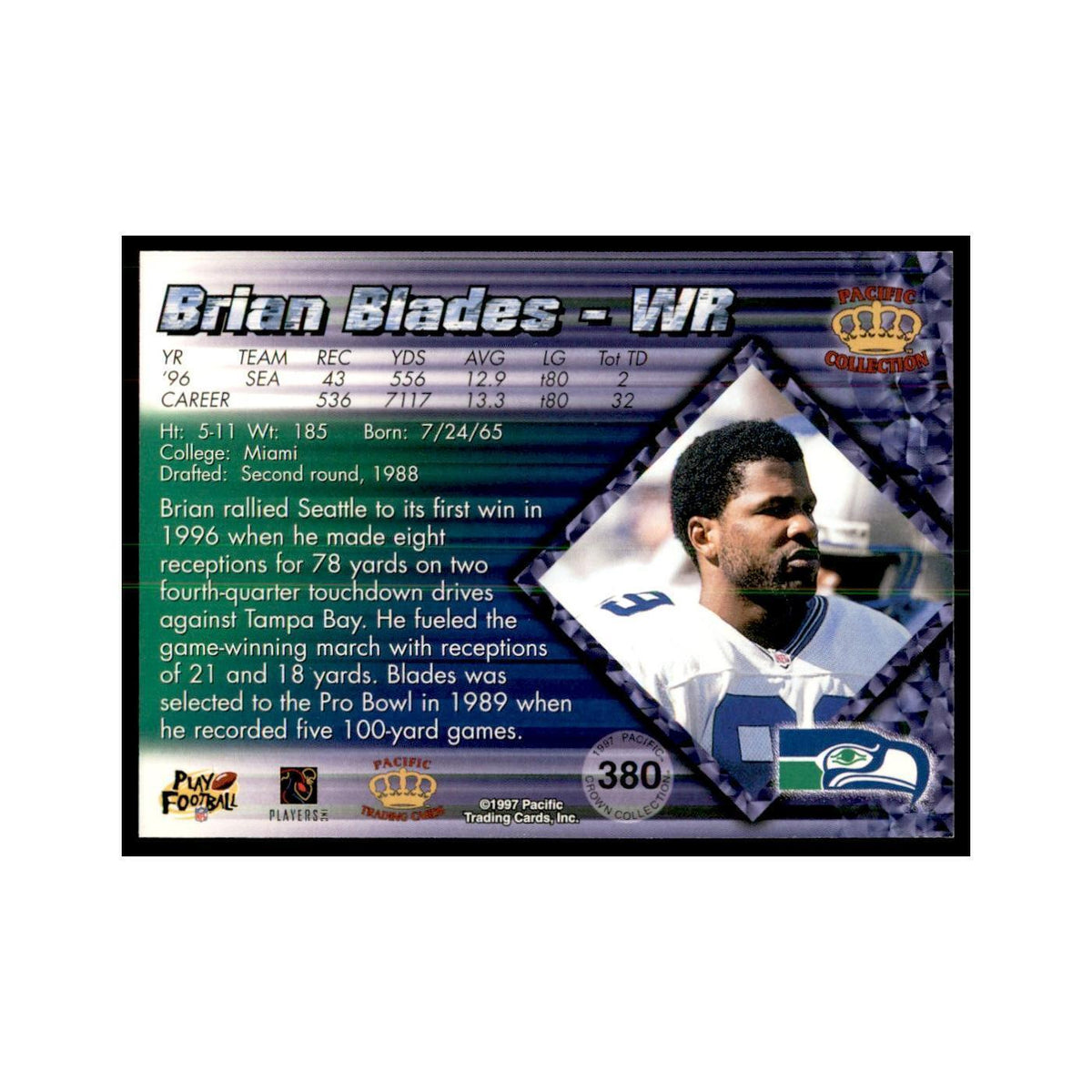 Brian Blades 1997 Pacific #380 Football Cards Football Card NM