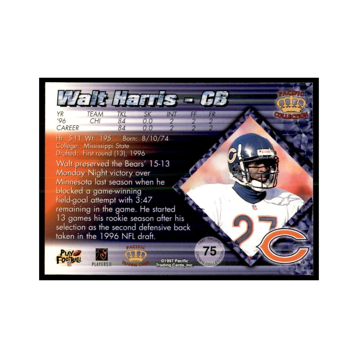 Walt Harris 1997 Pacific #75 Football Cards Football Card NM