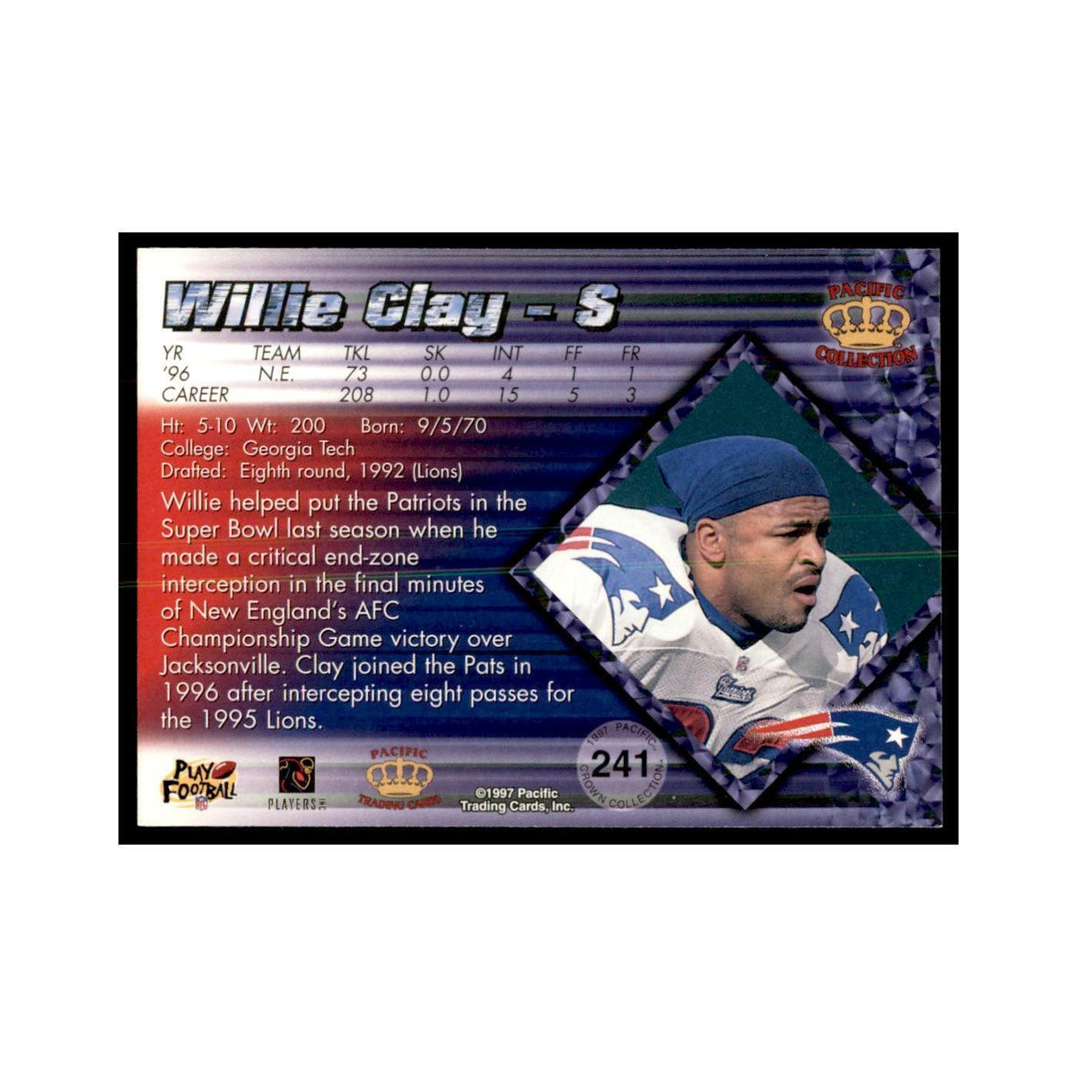 Willie Clay 1997 Pacific #241 Football Cards Football Card NM
