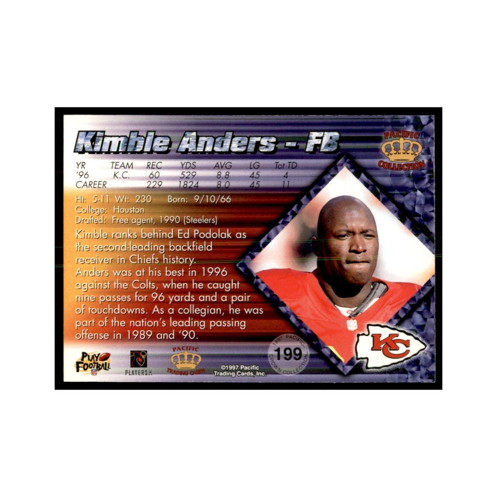 Kimble Anders 1997 Pacific #199 Football Cards Football Card NM