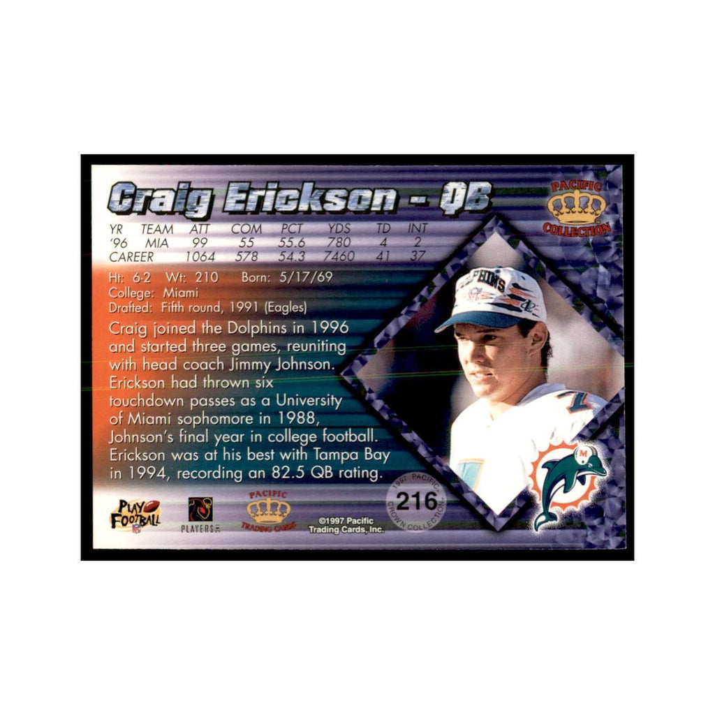 Craig Erickson 1997 Pacific #216 Football Cards Football Card NM