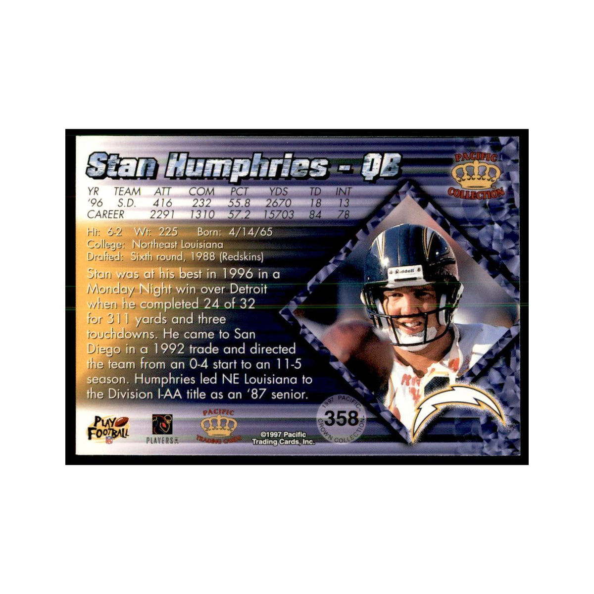 Stan Humphries 1997 Pacific #358 Card NM