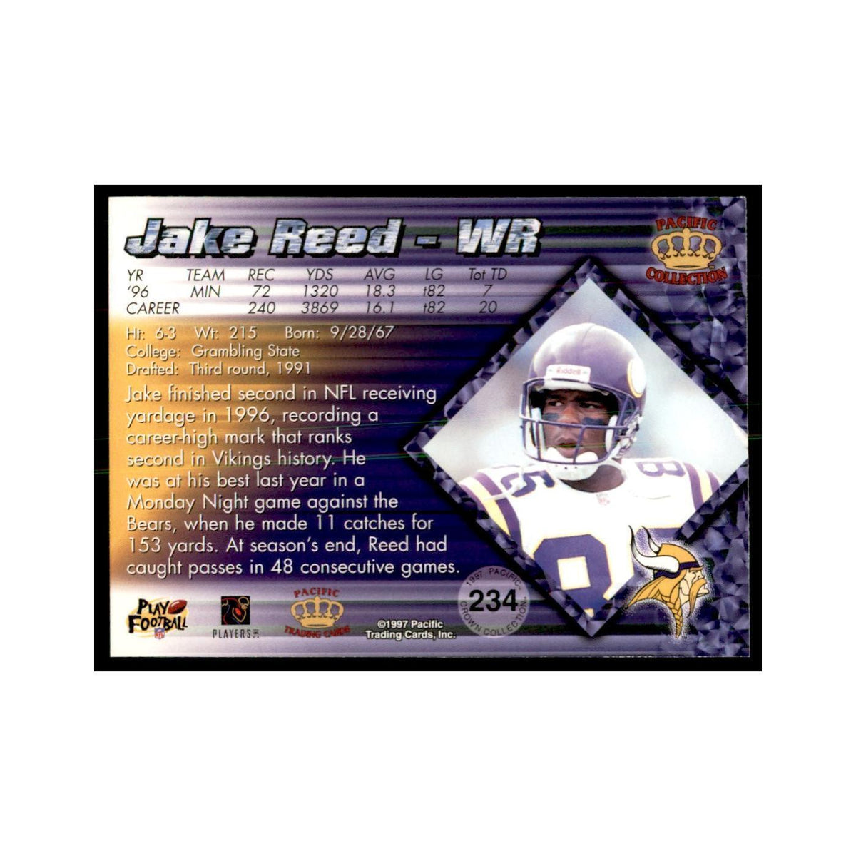 Jake Reed 1997 Pacific #234 Football Cards Football Card NM