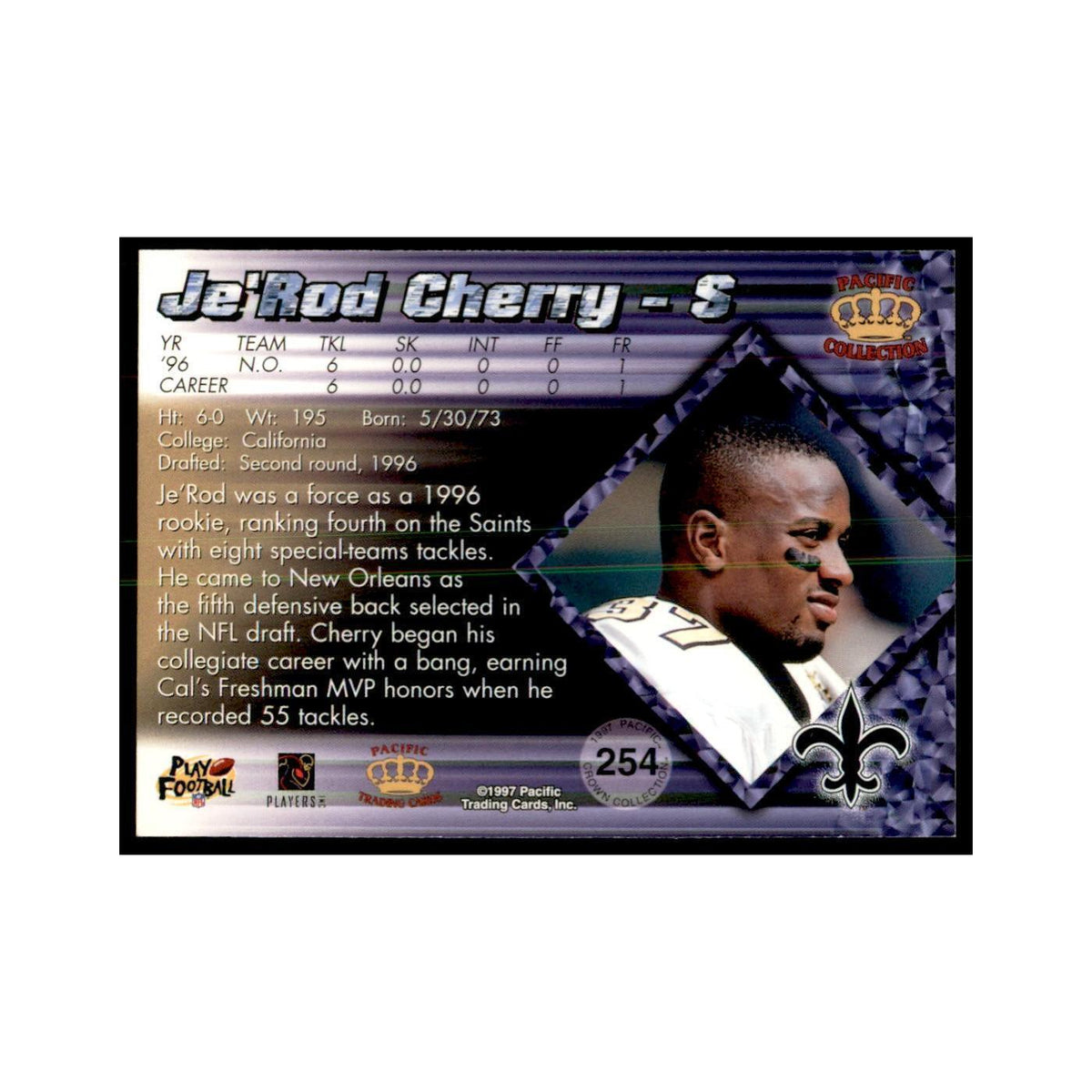 Je'rod Cherry 1997 Pacific #254 Football Cards Football Card NM