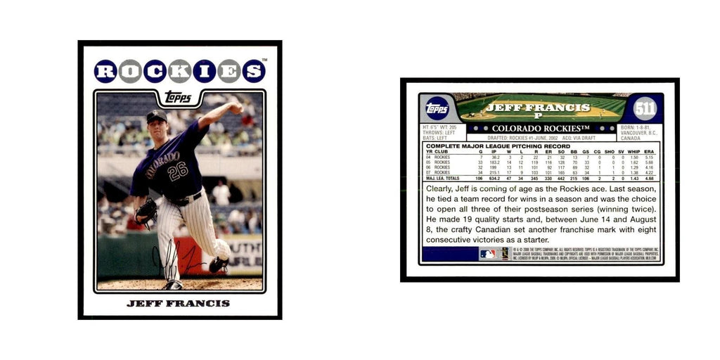 Jeff Francis 2008 Topps #511 Baseball Cards Baseball Card NM