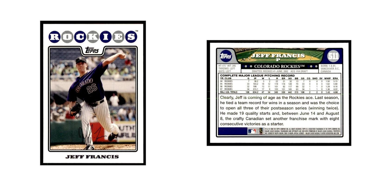 Jeff Francis 2008 Topps #511 Baseball Cards Baseball Card NM