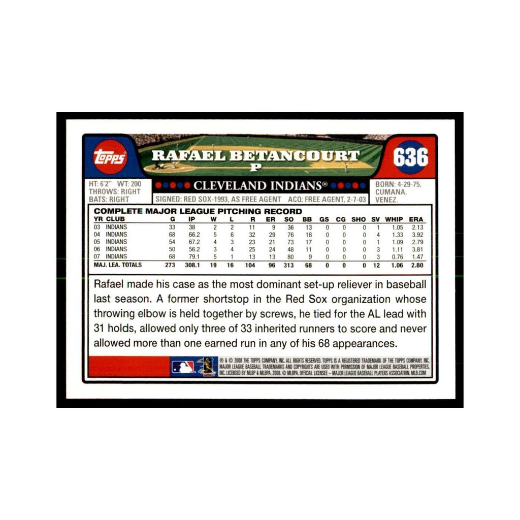 Rafael Betancourt 2008 Topps #636 Baseball Cards Baseball Card NM