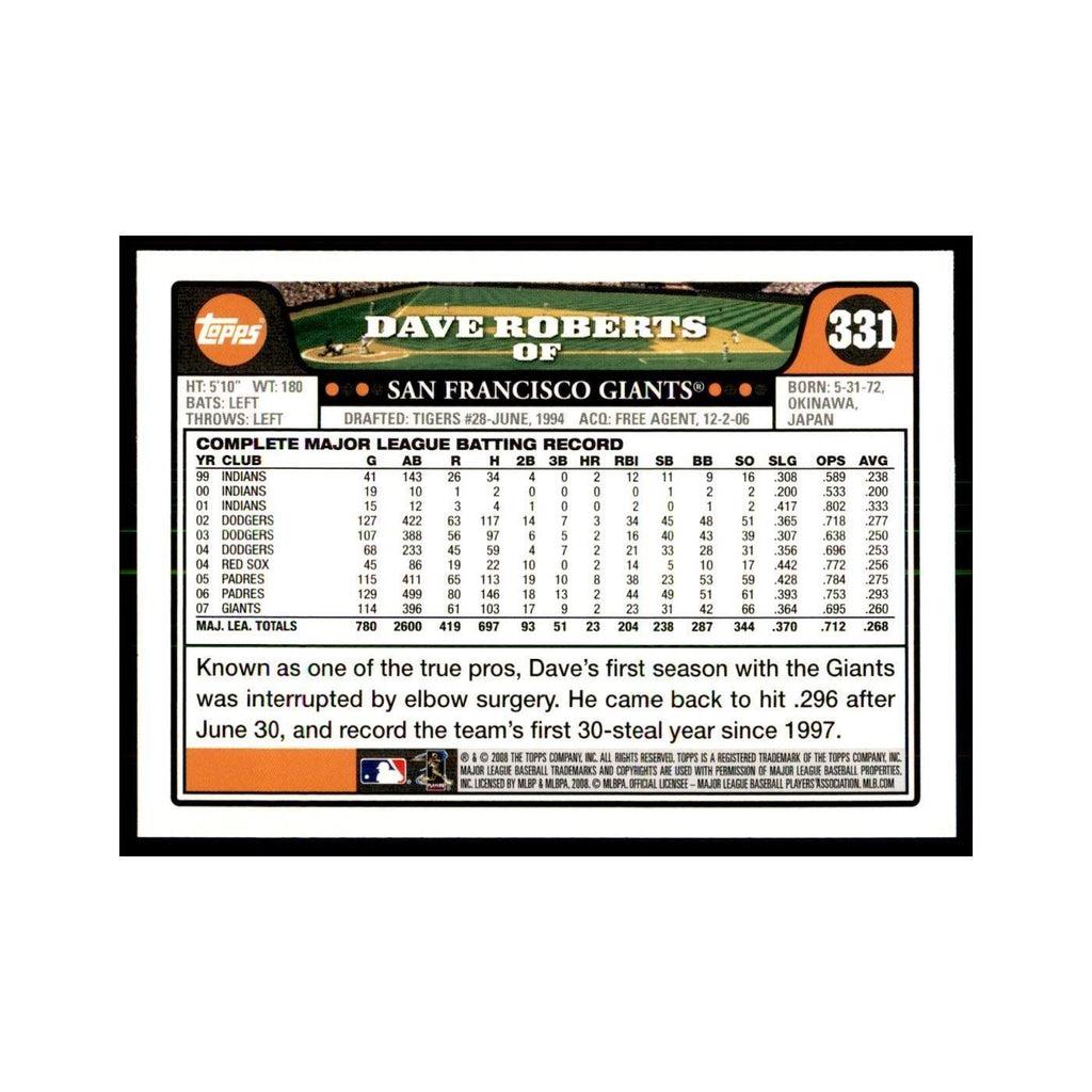 Dave Roberts 2008 Topps #331 Baseball Cards Baseball Card NM