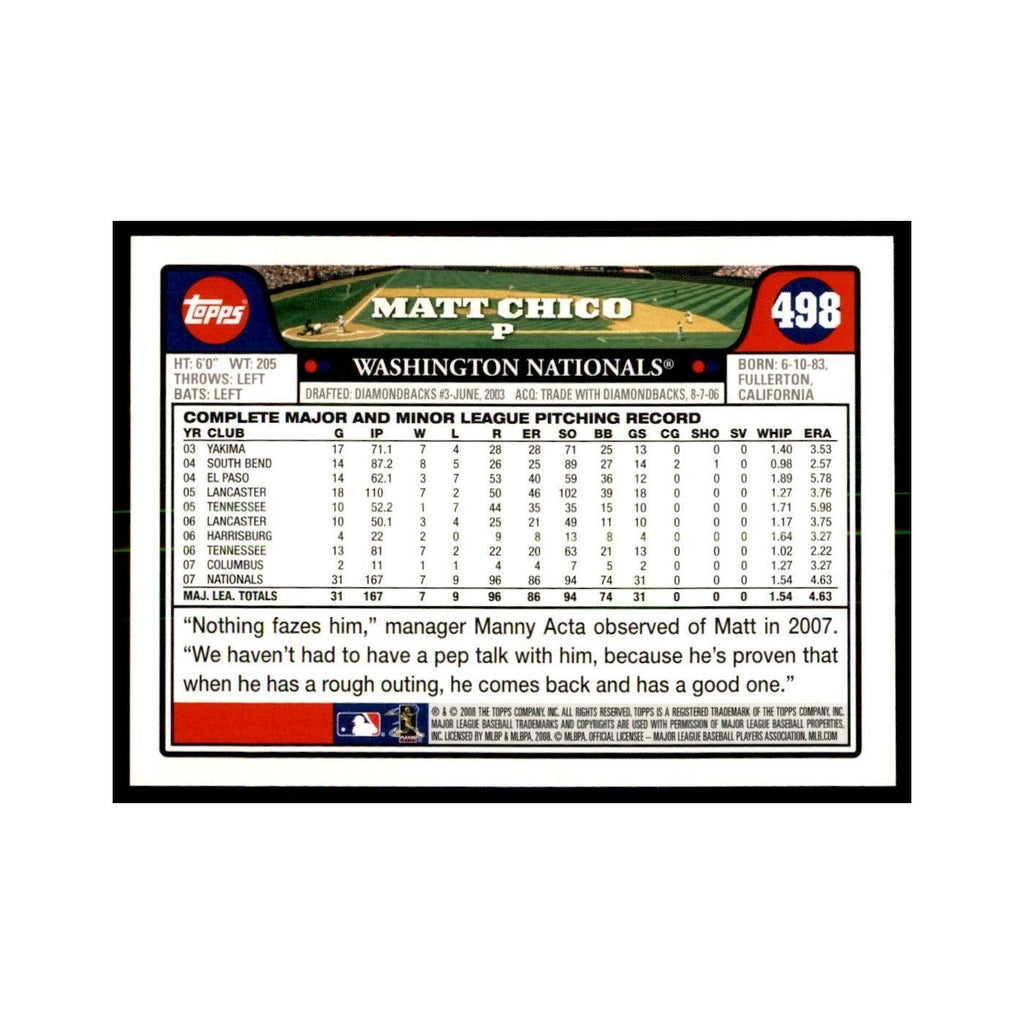 Matt Chico 2008 Topps #498 Baseball Cards Baseball Card NM