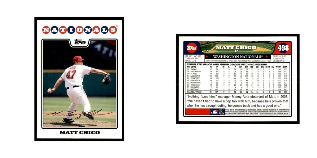 Matt Chico 2008 Topps #498 Baseball Cards Baseball Card NM