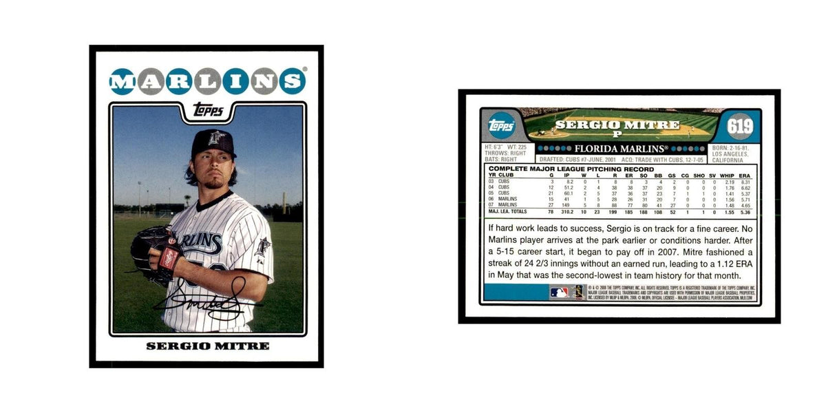 Sergio Mitre 2008 Topps #619 Baseball Cards Baseball Card NM