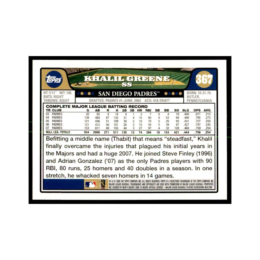 Khalil Greene 2008 Topps #367 Baseball Cards Baseball Card NM