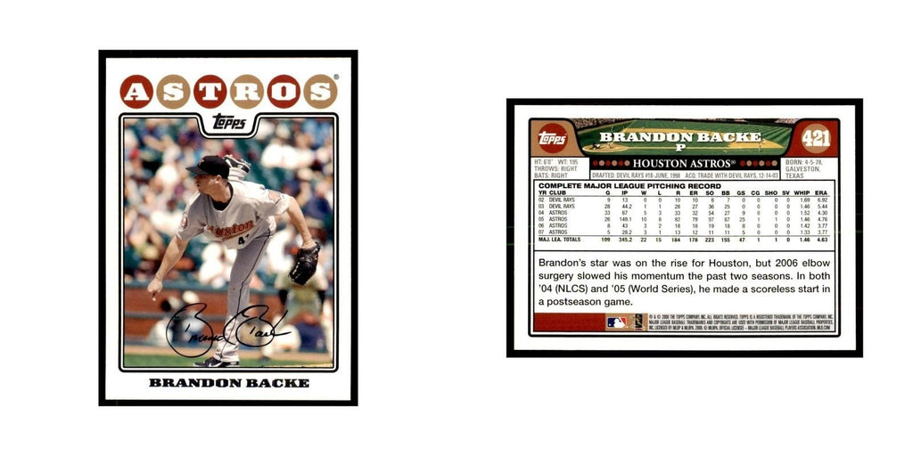Brandon Backe 2008 Topps #421 Baseball Cards Baseball Card NM