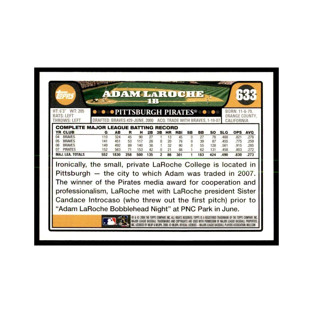 Adam LaRoche 2008 Topps #633 Baseball Cards Baseball Card NM