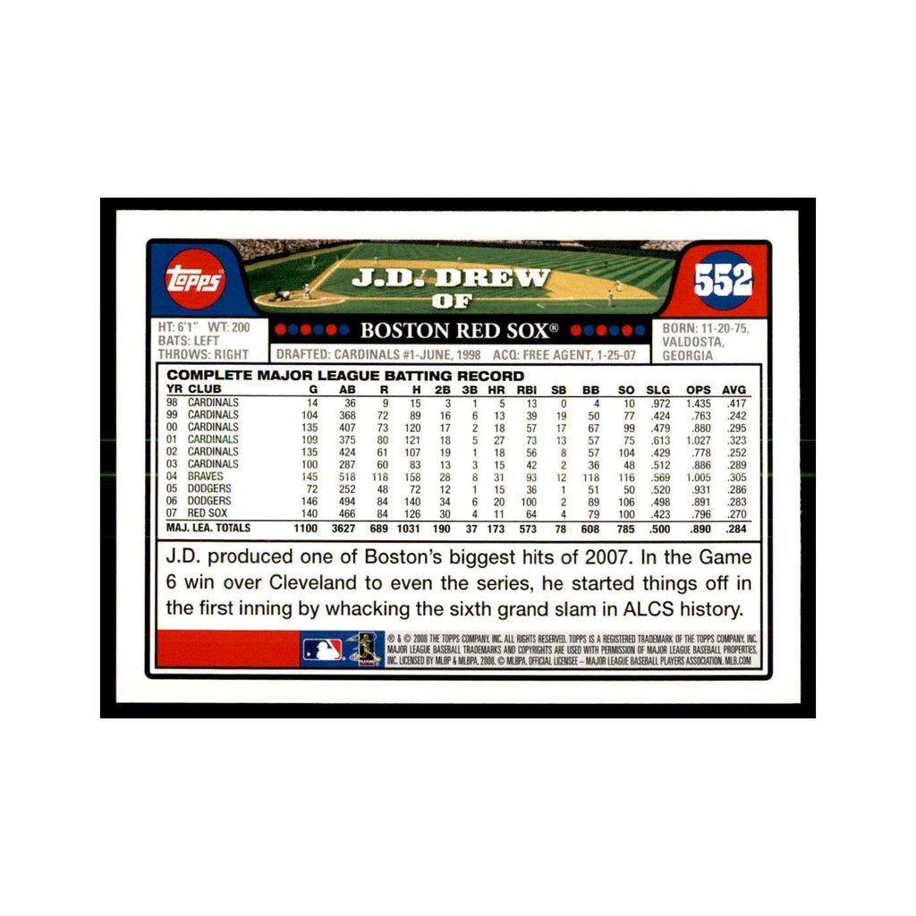 J.D. Drew 2008 Topps #552 Baseball Cards Baseball Card NM