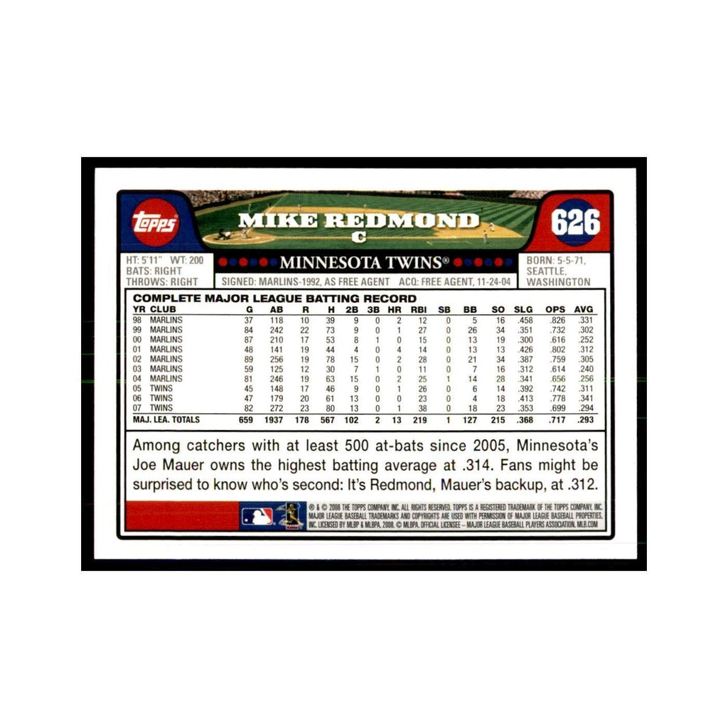 Mike Redmond 2008 Topps #626 Baseball Cards Baseball Card NM