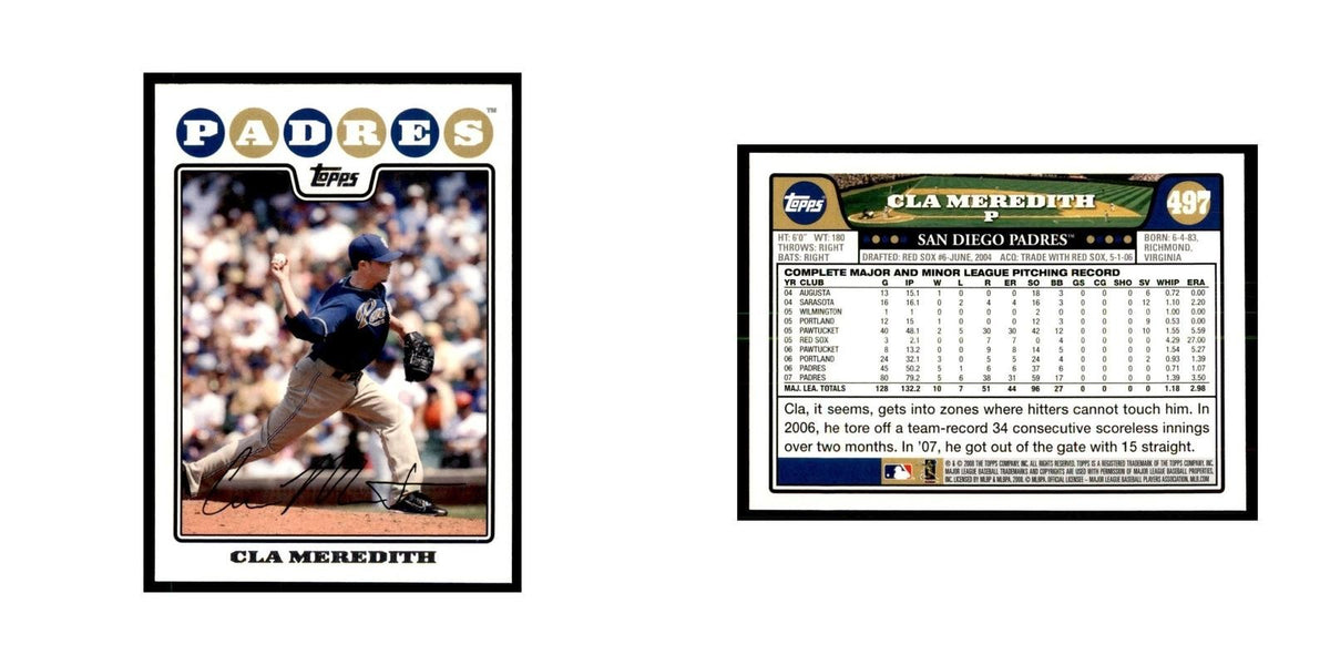 Cla Meredith 2008 Topps #497 Baseball Cards Baseball Card NM