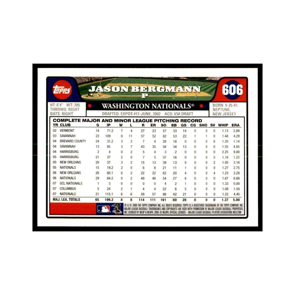 Jason Bergmann 2008 Topps #606 Baseball Cards Baseball Card NM